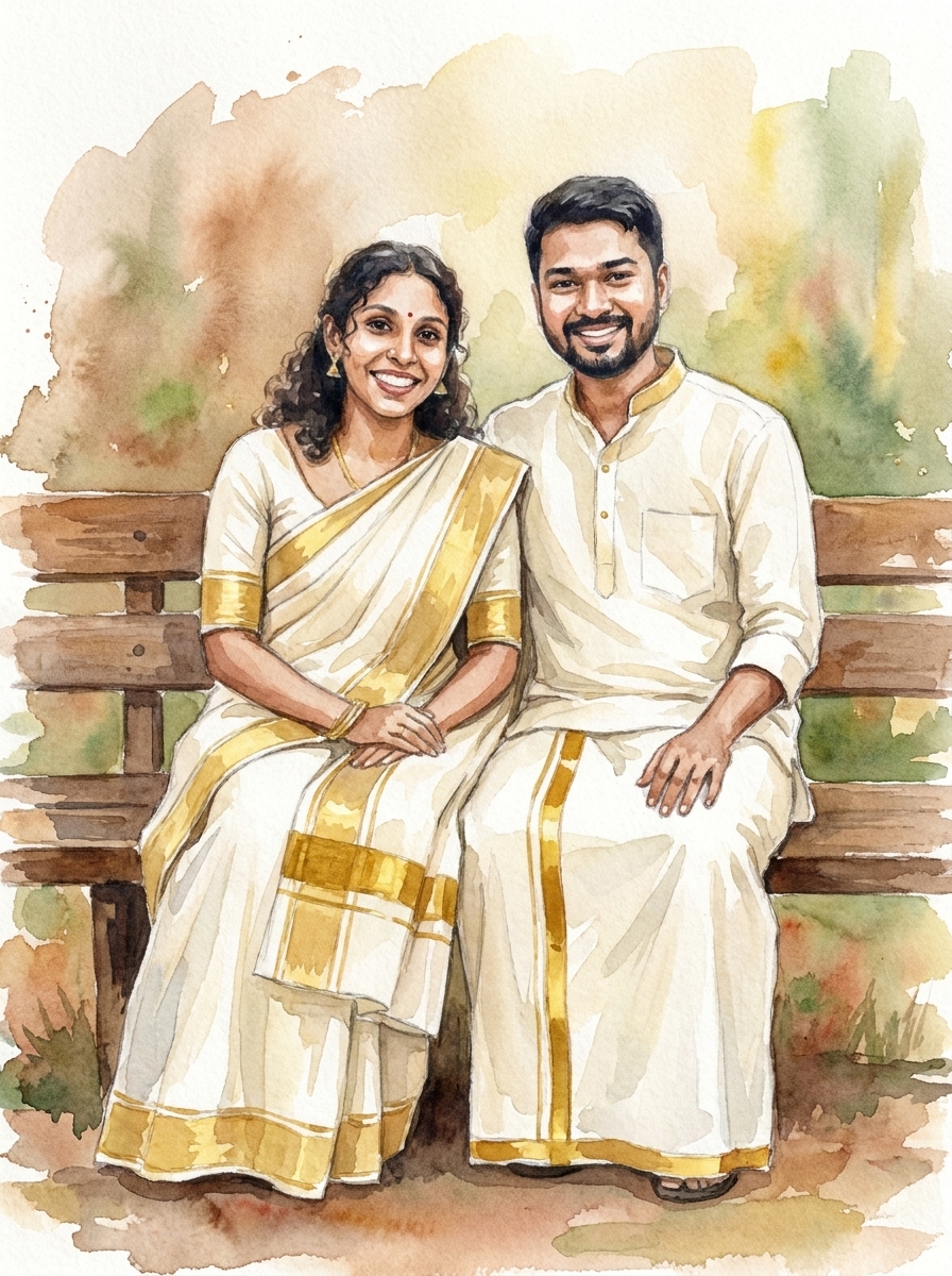 Aswin and Arya, watercolour portrait